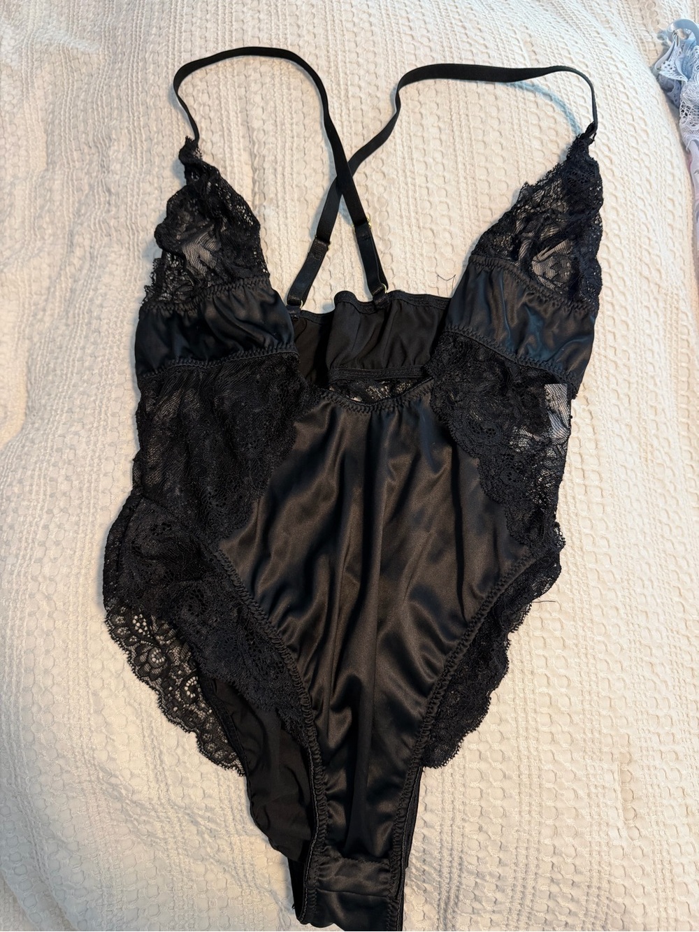 Fashion Nova Black Lace Satin Chemise Bodysuit